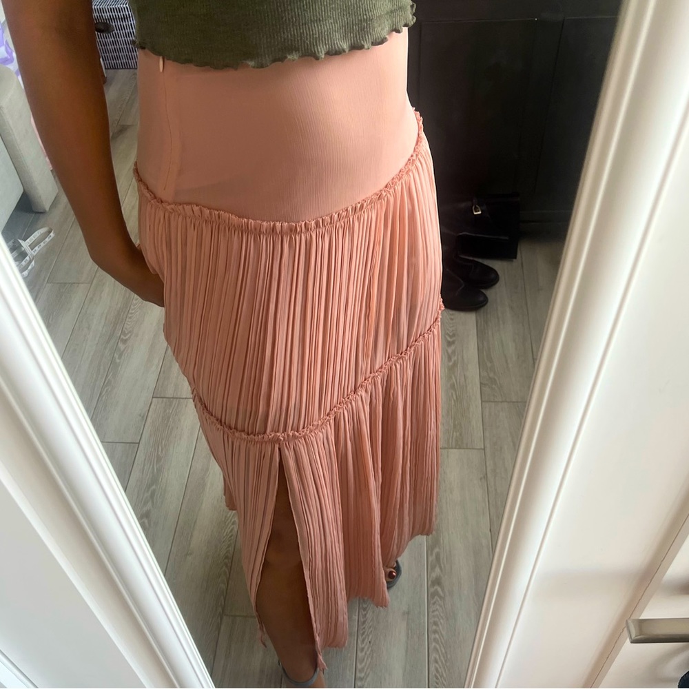 Intermix Maxi Skirt with front split in baby pink. Side zipper. Size SMALL.